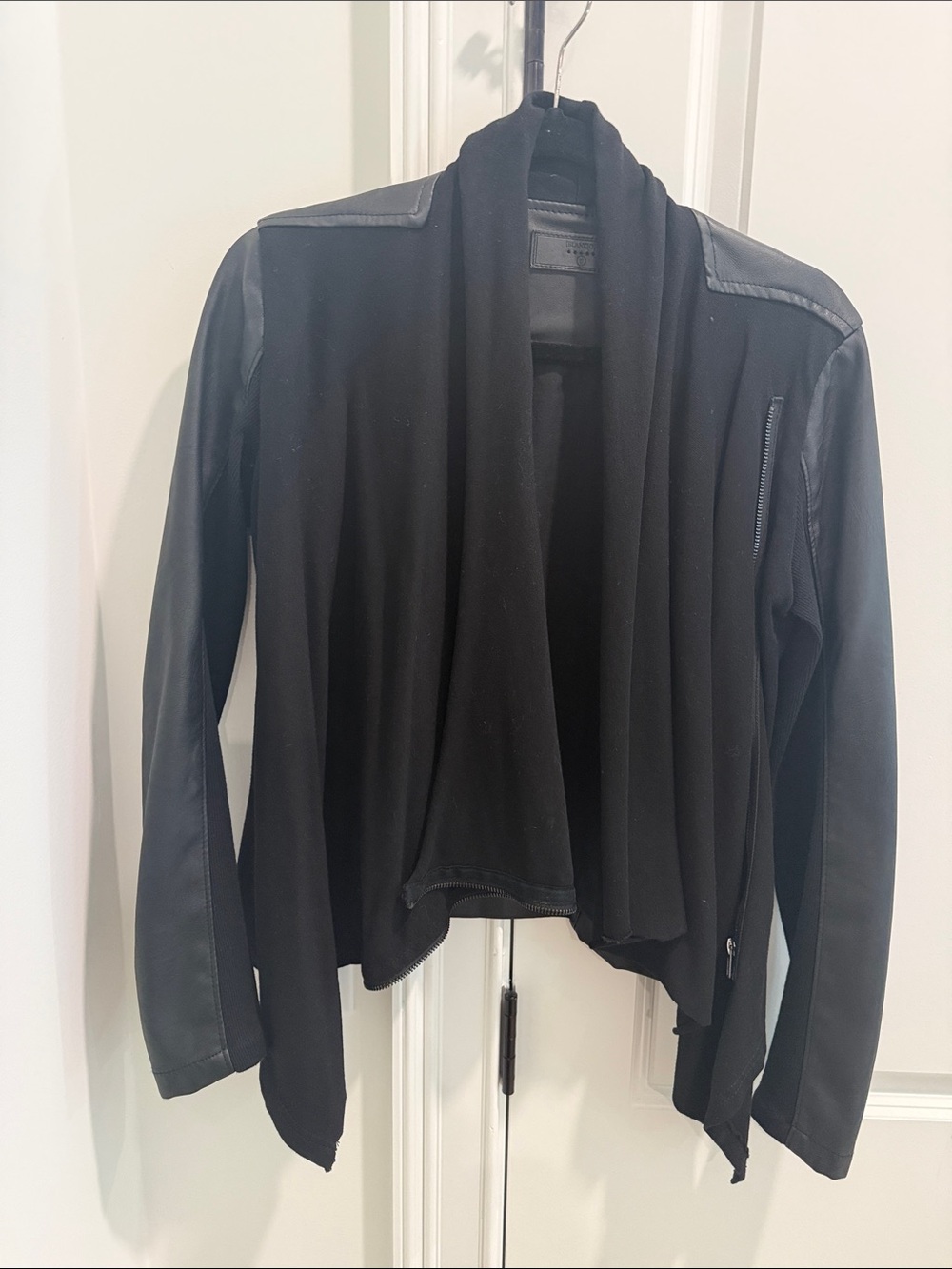 Blank NYC Black Draped Knit and Faux Leather Jacket
